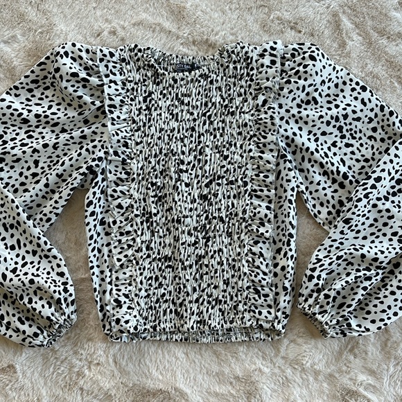 Nasty Gal Collection Dalmatian print long sleeve blouse, size 2 - Picture 1 of 6